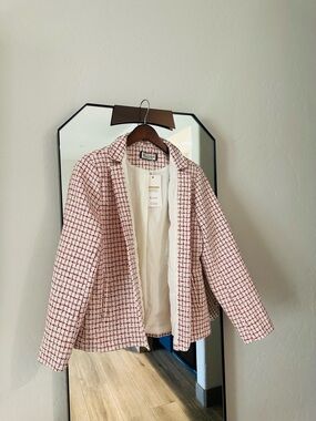 Elleven brand NWT Textured Red Check Tweed Blazer -